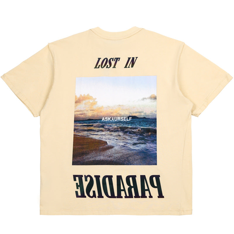 Askyurself T-shirts Short Sleeve Worn Looking Washed-out T-shirt Men and Women