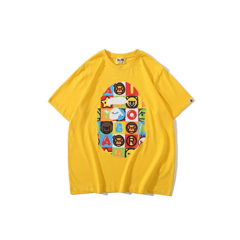 Bathing Ape T-Shirt Printed Round Neck Casual Short Sleeve Multi-Color Blocks Ape Head T-shirt