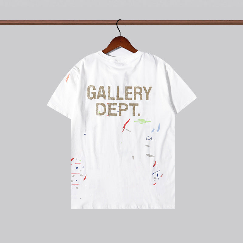 Gallery Dept T-shitrs Summer Vintage Splash-Ink Letter T-shirt Short Sleeve Men