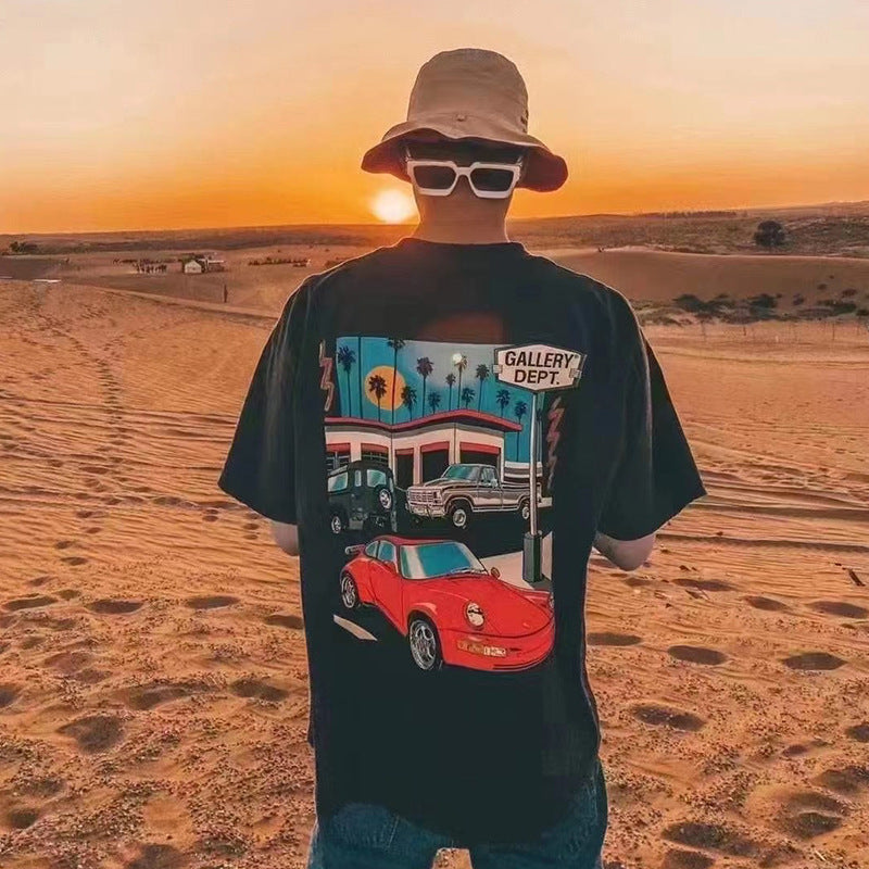 Gallery Dept T-shitrs Retro Distressed Cartoon Car Short Sleeve Men and Women