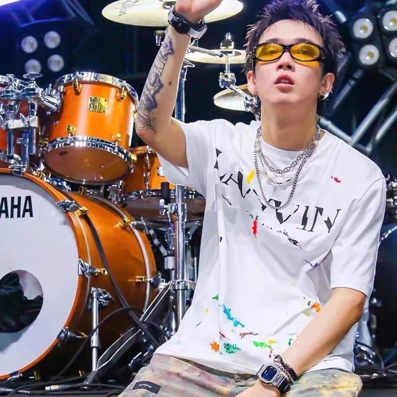 Gallery Dept T-shitrs Summer Vintage Splash-Ink Letter T-shirt Short Sleeve Men