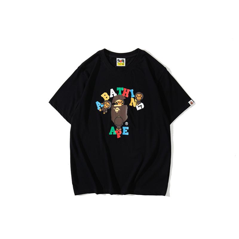 Bathing Ape T-Shirt Summer Colorful Letters Little Monkey T-shirt Half-Sleeved Casual Short Sleeve