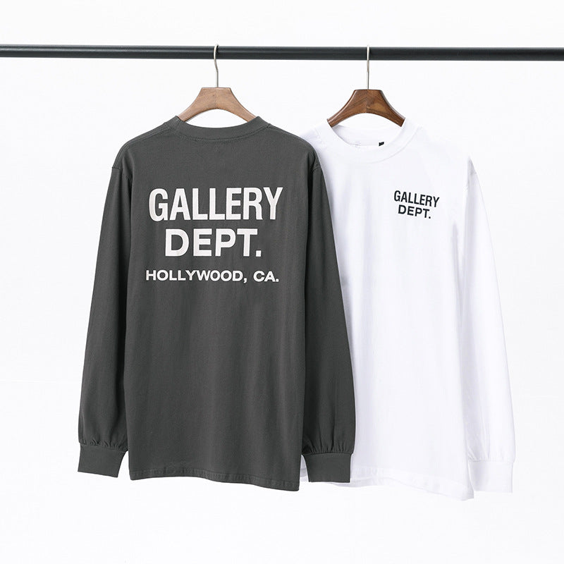 Gallery Dept T-shitrs Vintage Letter Print round Neck Long Sleeve T-shirt
