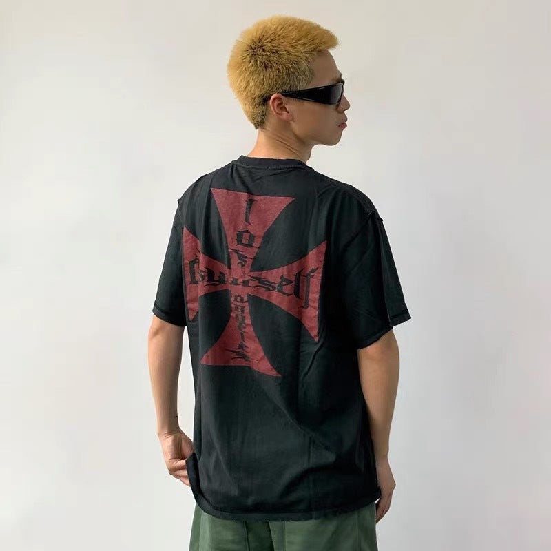 Askyurself T-shirts Sun Skull Cross Print Distressed VTG