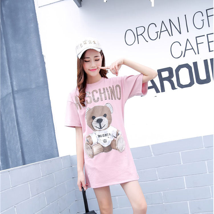 Moschino T-shirt T-shirt Dress Loose Cotton Embroidered Letter Dress