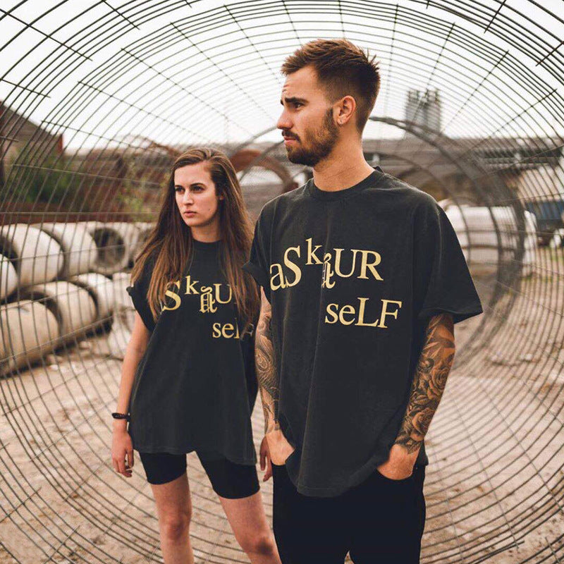 Askyurself T-shirts Summer Printed Loose round Neck Short Sleeve T-shirt