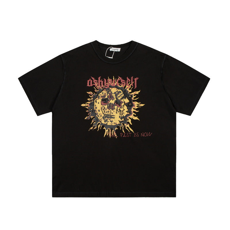 Askyurself T-shirts Sun Skull Cross Print Distressed VTG